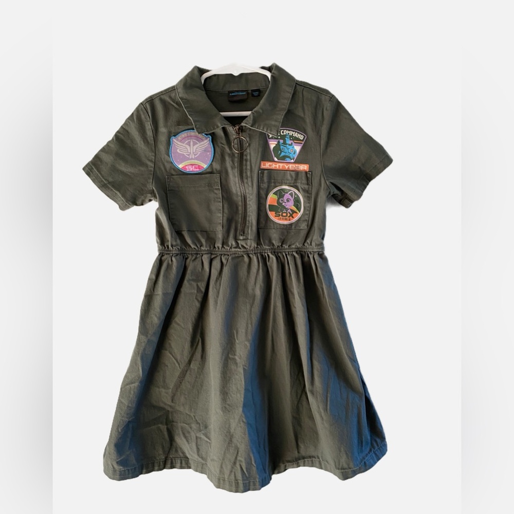 Disney - Buzz Lightyear Kids Green Khaki Dress with Patches - size 6